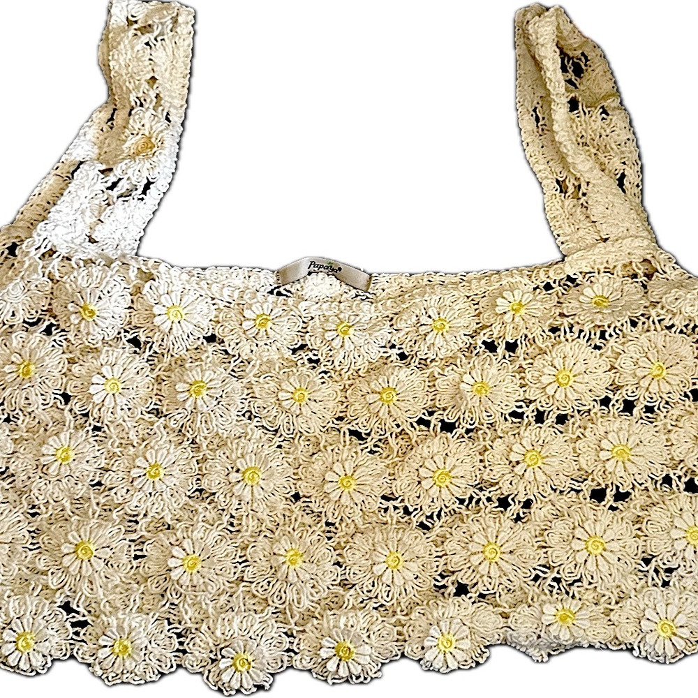 Papaya crochet beige daisy tank in Large